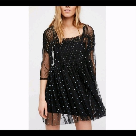 Free People Tops - Free People Saya Mesh Dot Tunic Top Black Combo